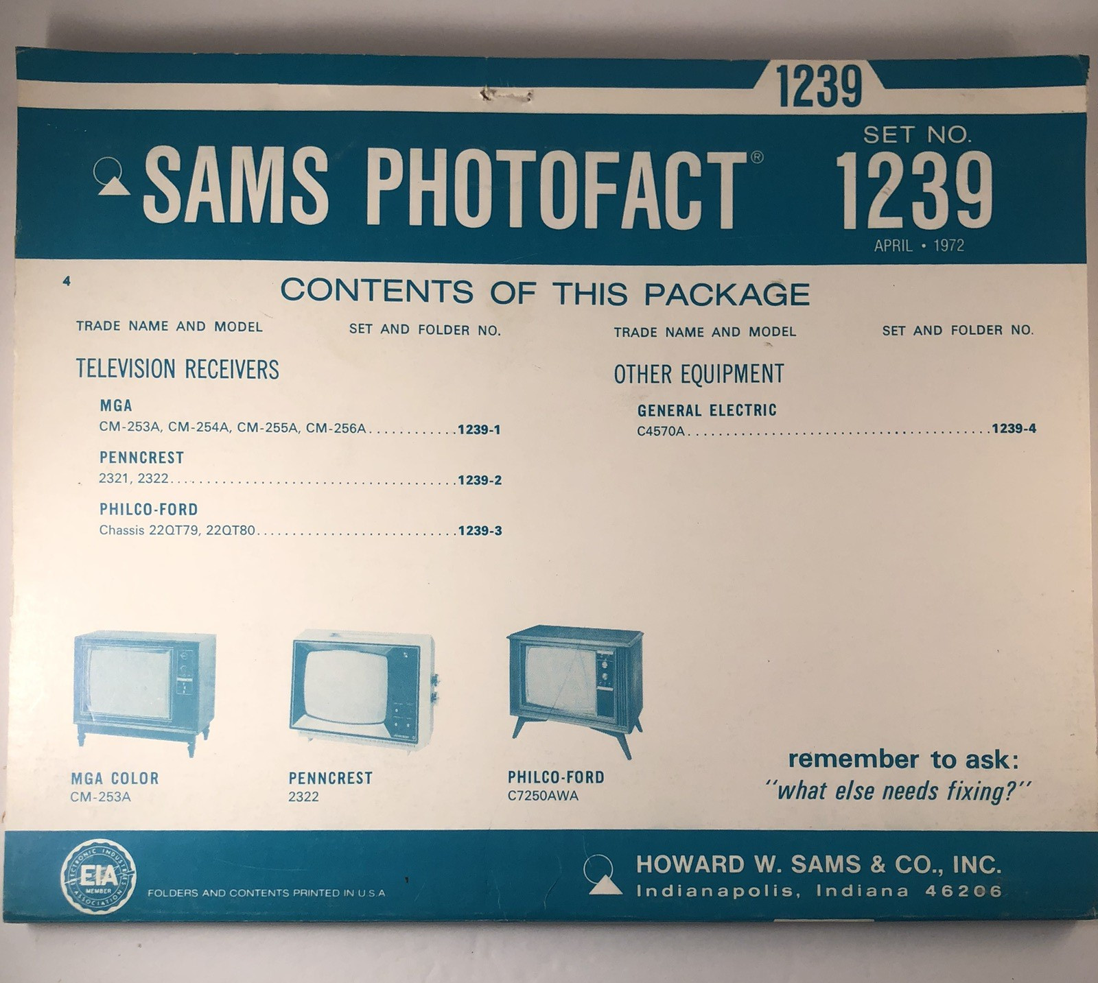 SAMS PHOTOFACT FOLDER SET NO. 1239, 1972, SCHEMATICS & SERVICE MANUALS