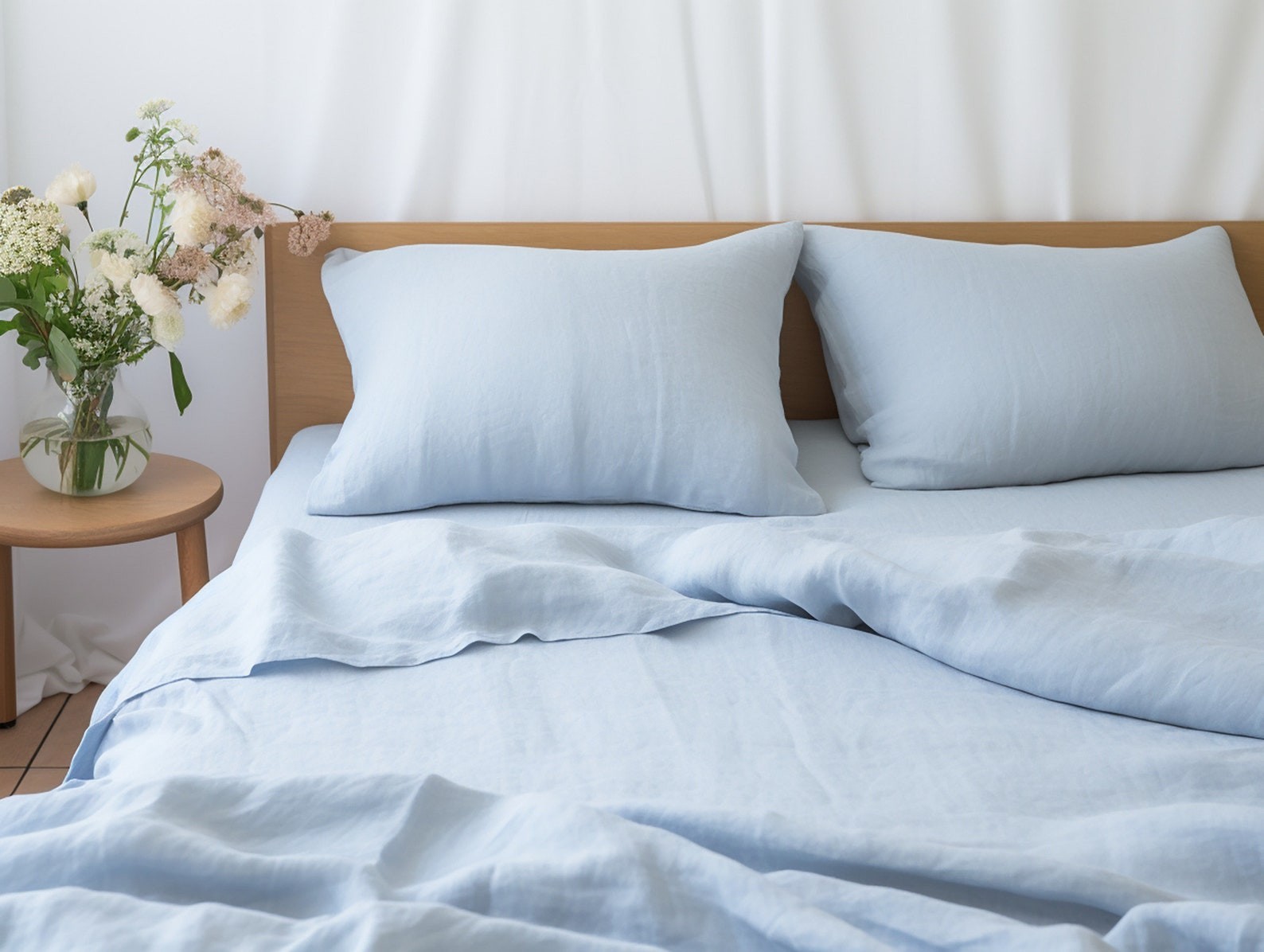 Linen 4 Pc Sheet Set, Organic Flax Linen Bed Sheets Flat Sheet with Fitted Sheet