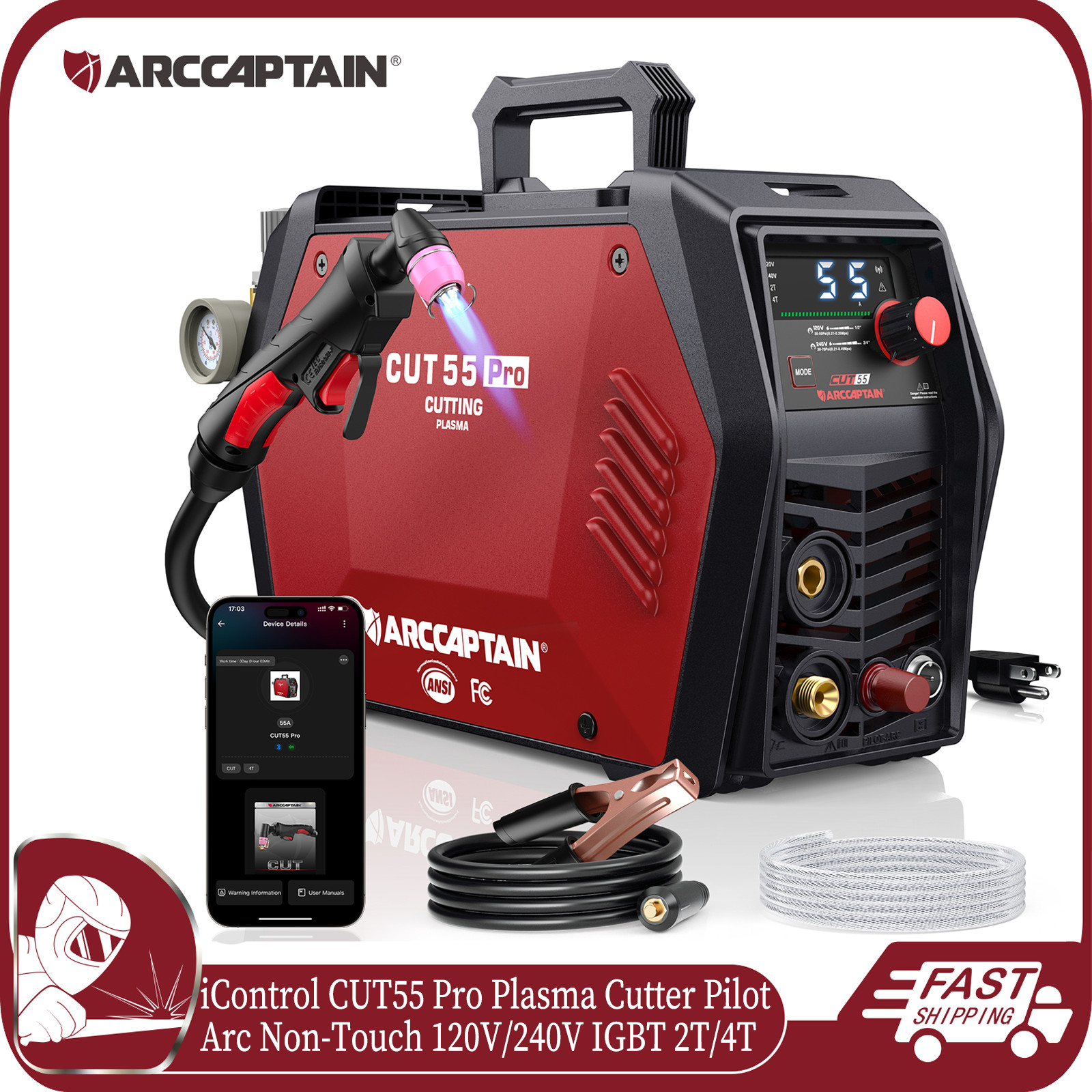 ARCCAPTAIN iControl 55A Plasma Cutter Non-Touch Pilot Arc 120V/240V Dual Voltage
