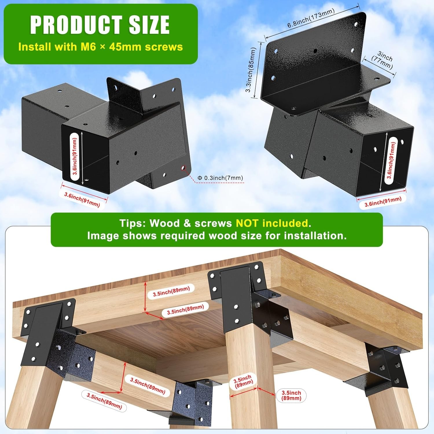 4Pack 4x4 Compound Angle Brackets Heavy Duty Deer Stand Bracket Hunting Blind
