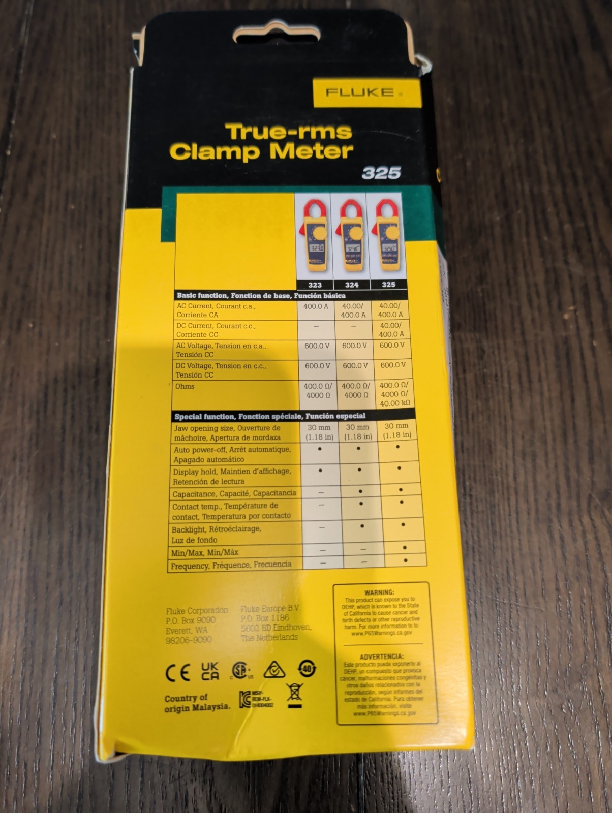 Fluke 325 True RMS DC AC Current and Voltage Tester Capacitance Clamp meter NEW#
