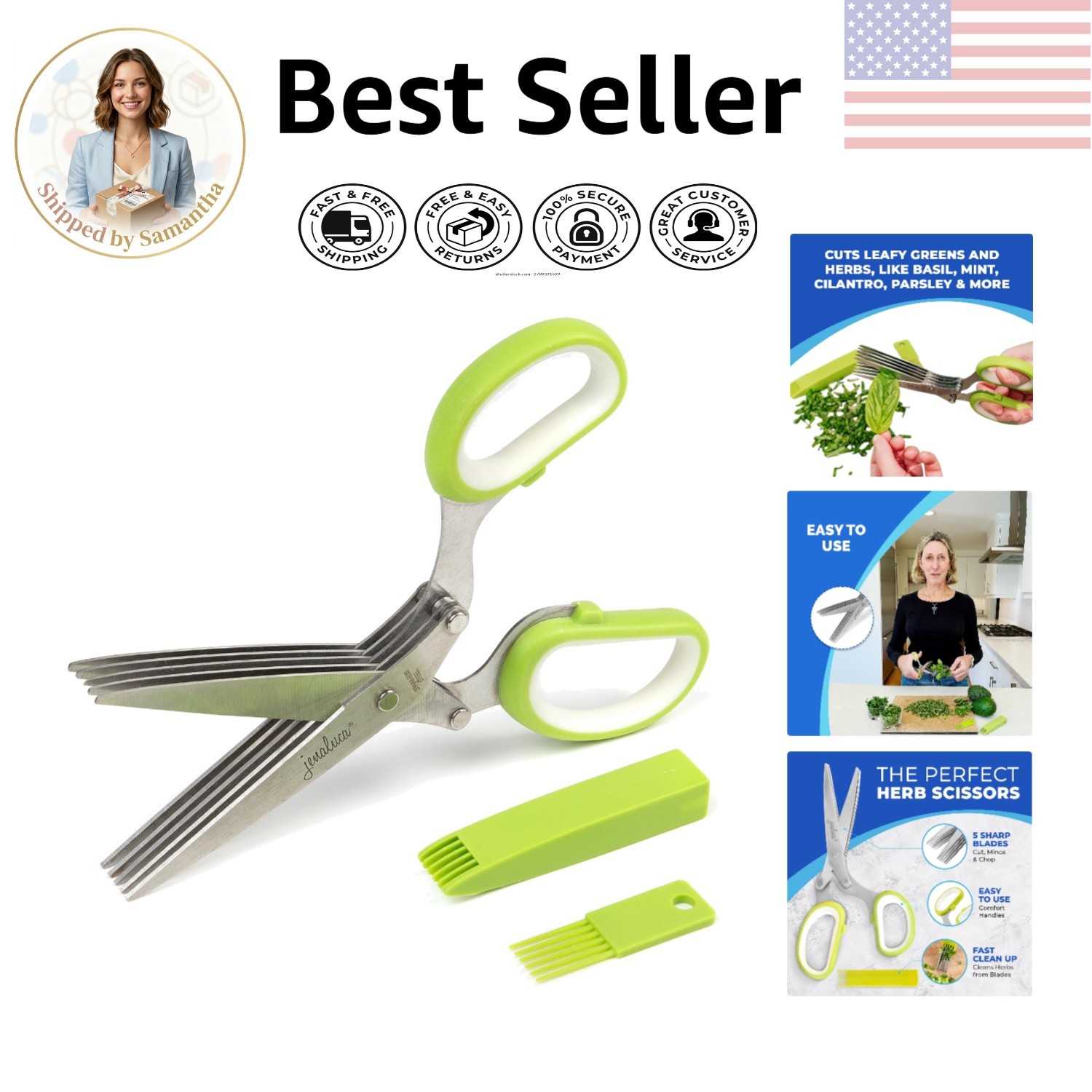 Professional Quality Herb Shears with 5 Blades – Ideal for Salads & Garnishes