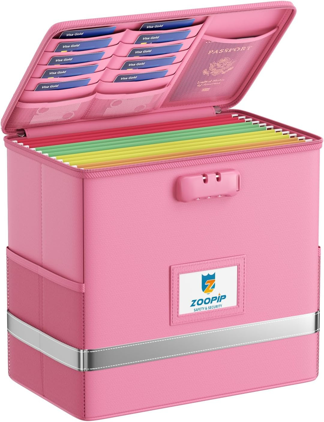 Fireproof File Box with Lock Document Box Storage Organizer(12.2"*6"*10.2 Pink)