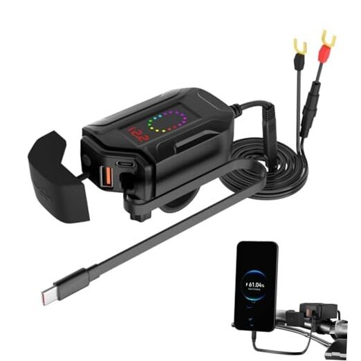 Motorcycle Phone Charger, Upgrade 30W PD Type-C 18W USB 3 Ports with 28'' Black
