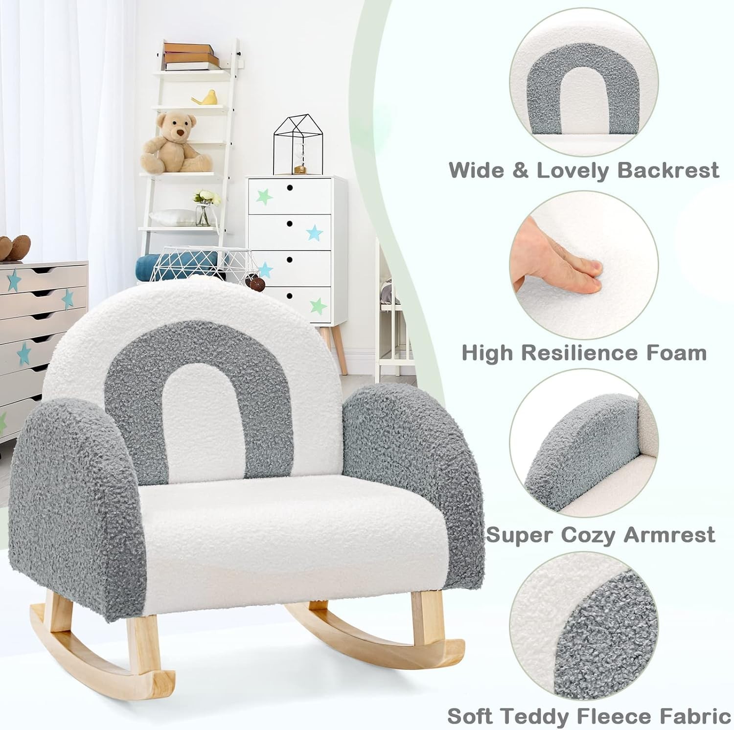 Ergonomic Toddler Rocking Chair with Solid Wood Frame - Safe & Stylish Armchair