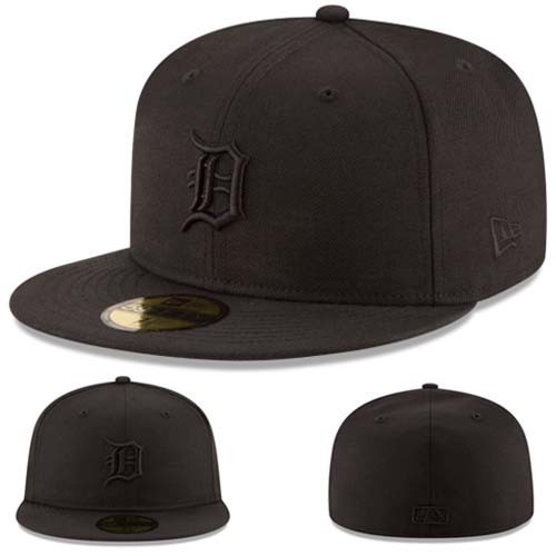 New Era Detroit Tigers 5950 Fitted Hat MLB Basic Black on Black Cap Size 8 1/8
