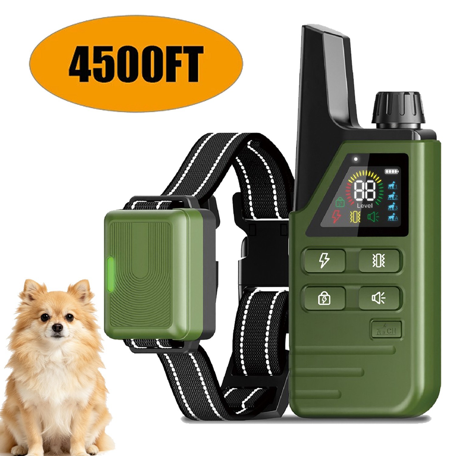 4500FT Dog Shock Training Collar Remote IP67 Waterproof Rechargeable Bark Collar