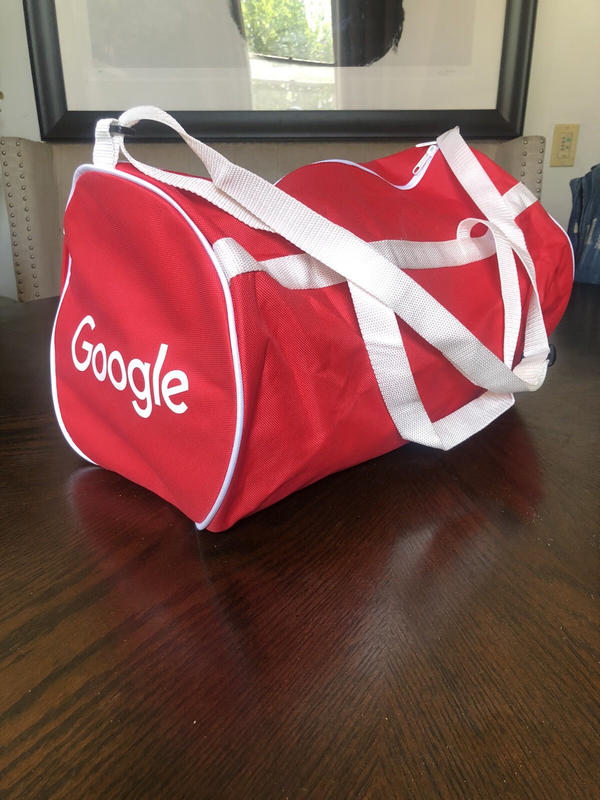 Google Branded Red/White Nylon Duffel Roll Bag - 14” X 9”