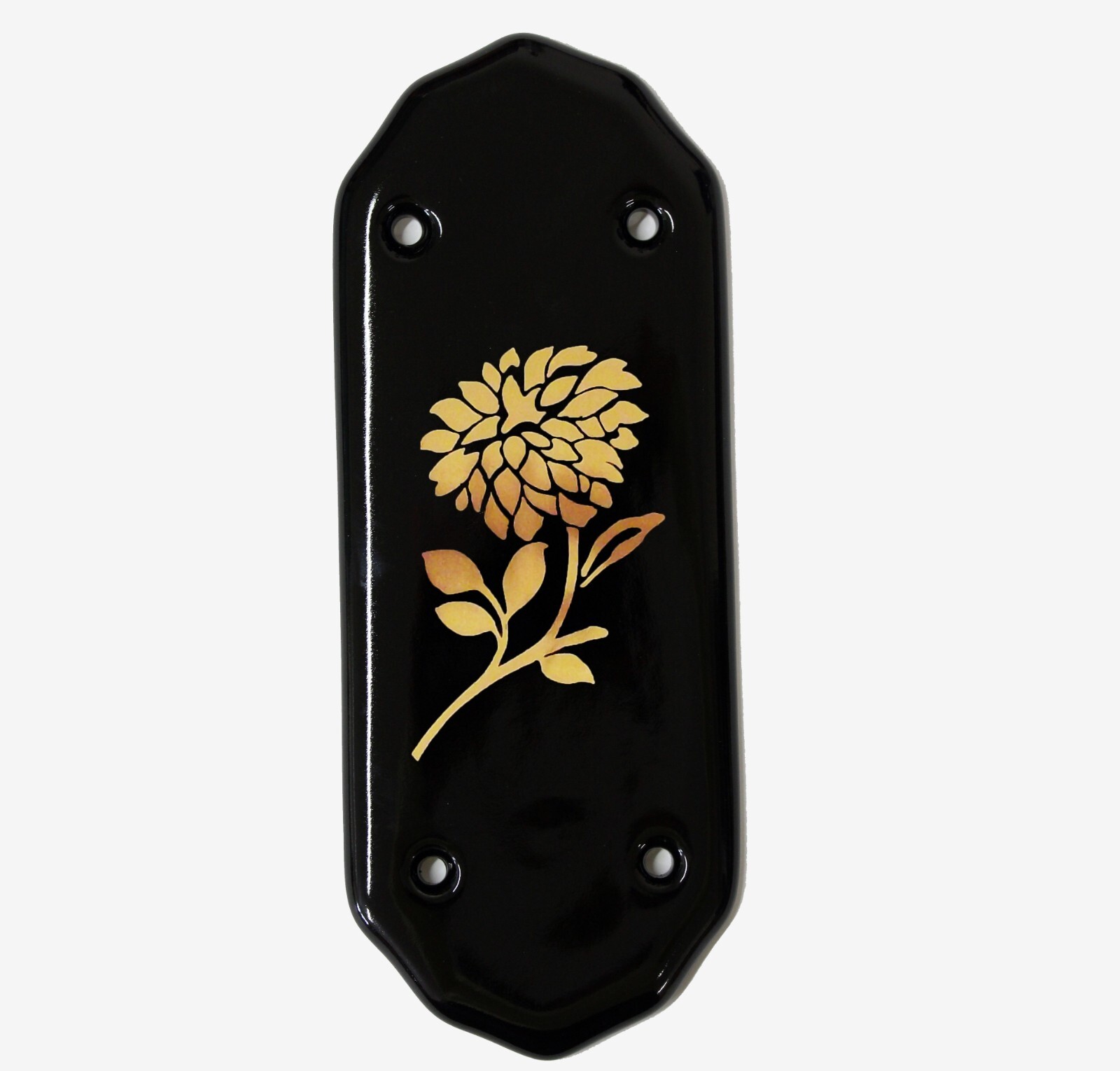 1 x Black Ceramic Door Finger Push Plate Gold Dahlia