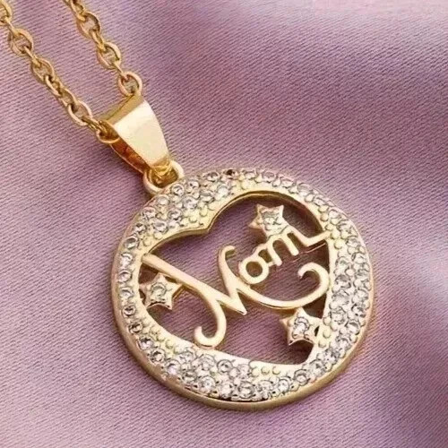 2Ct Round Cut Lab Created Diamond "Mom" Heart Pendant 14K Yellow Gold Plated