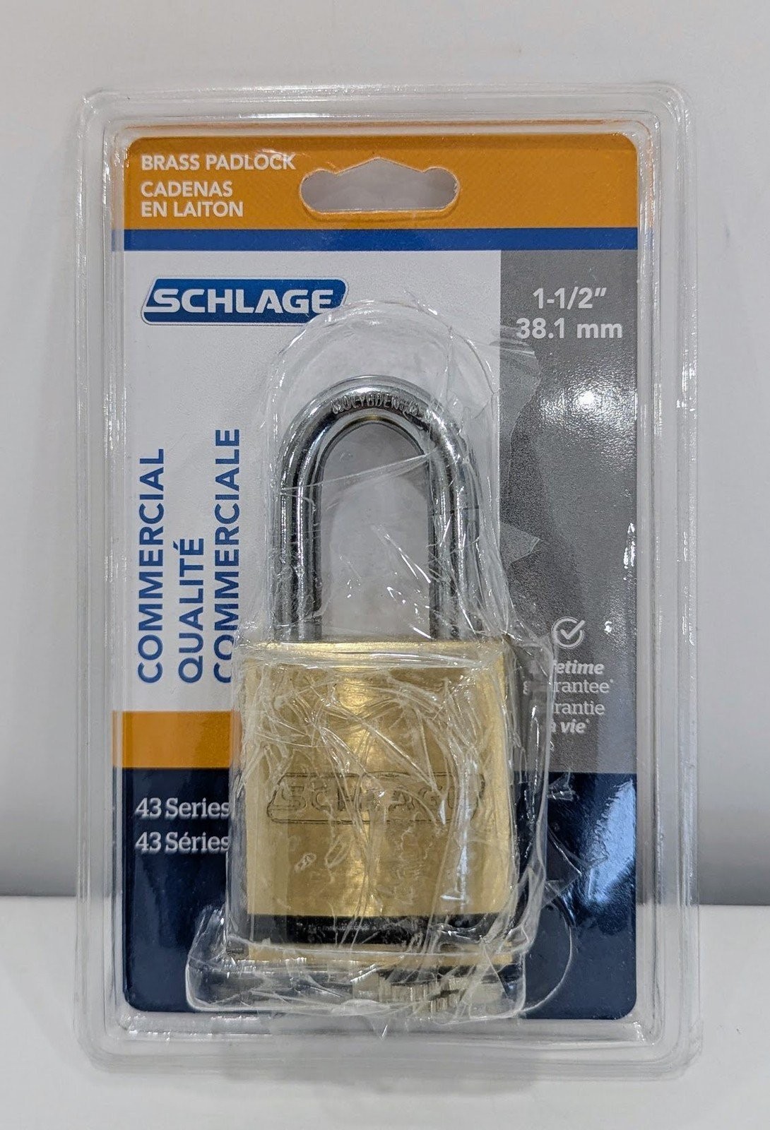 Schlage 43 Series Brass Commercial Heavy-Duty Padlock, 1.5-inch