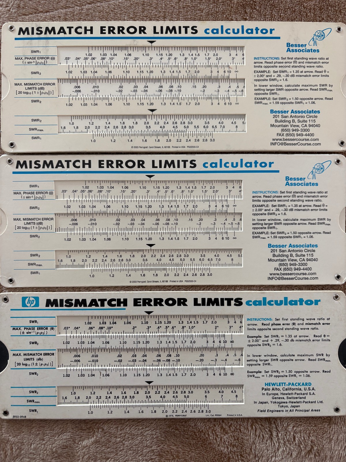 HP/Agilent 5952-0948 Reflectometer + Mismatch Error Limits Slide Rule Calculator