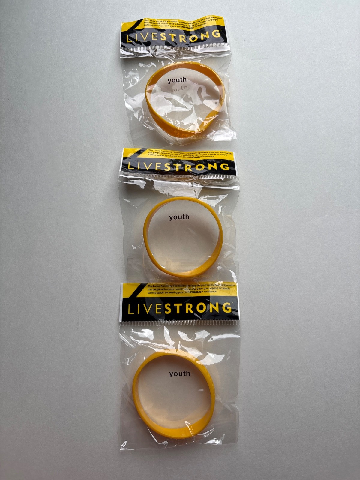 Lot of 3 - Youth Size - Nike LIVESTRONG Lance Armstrong Bracelets/Wristbands