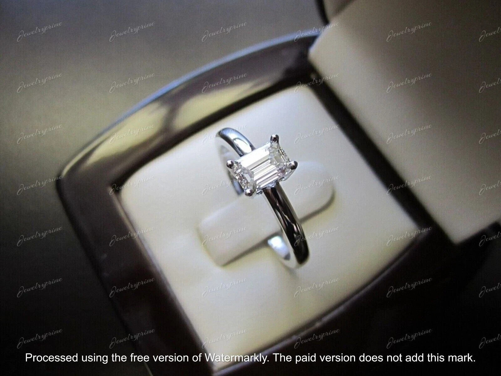1Ct Emerald Cut Lab-Created Diamond Women Engagement Ring 14K White Gold Plated