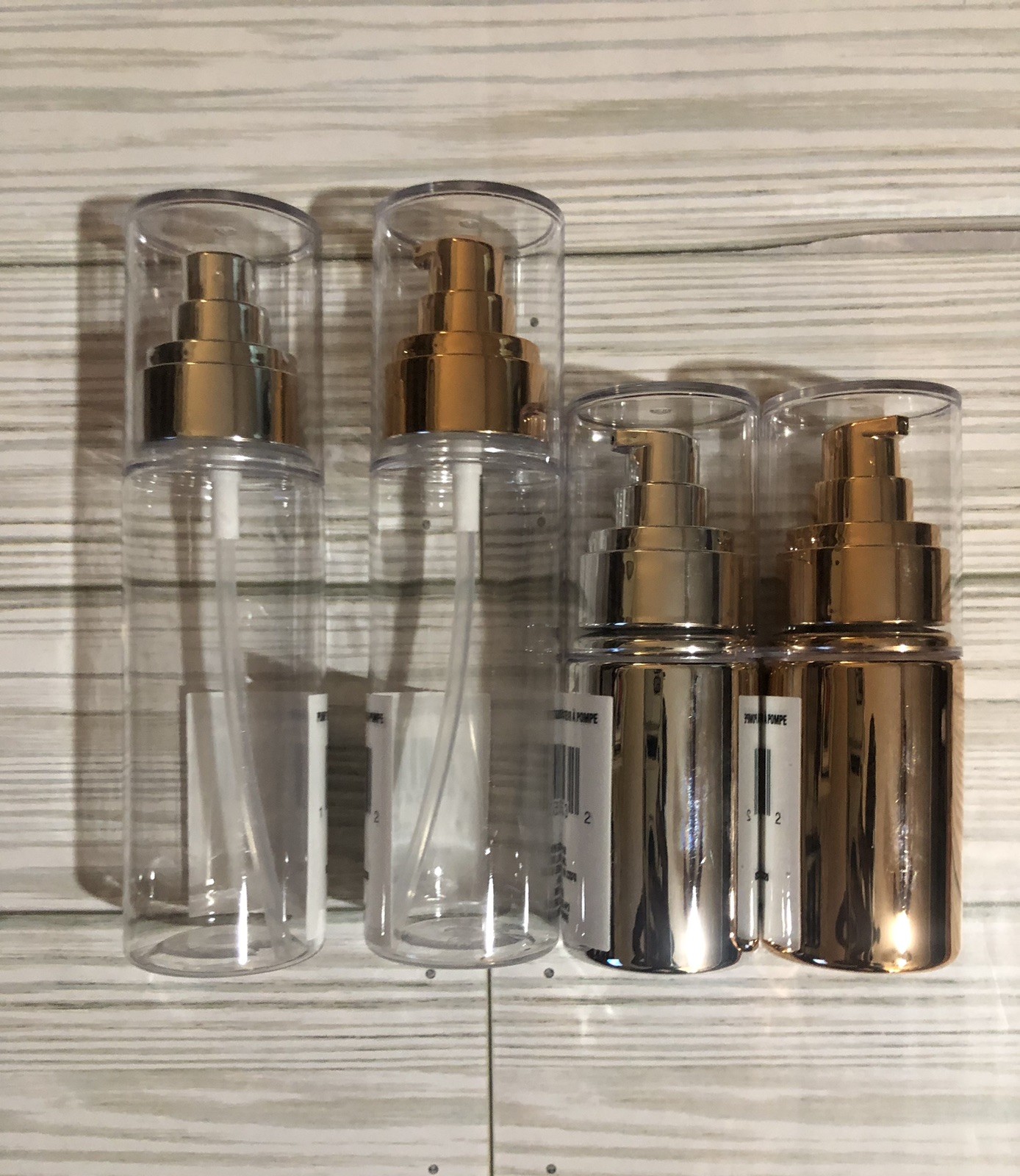 Refillable Cosmetic Pump Bottles – Travel Size  Set of 2 (2 oz) & 2 (3.4oz )