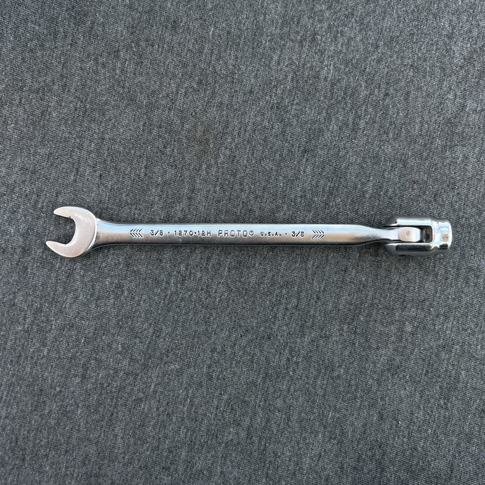 Vintage Proto Professional 1270-12H 3/8” Combination Flex-Head Wrench 6pt USA