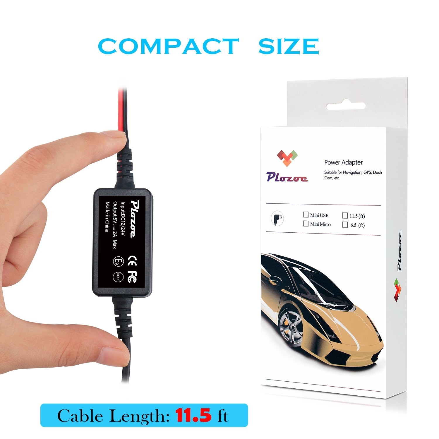 Universal Hardwire Kit for Dash Cams – Mini USB to USB C with Installation Tool