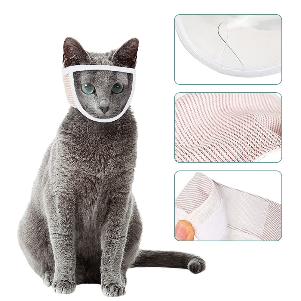 Cat Muzzle for Grooming, Transparent Mouth S (10inch), white