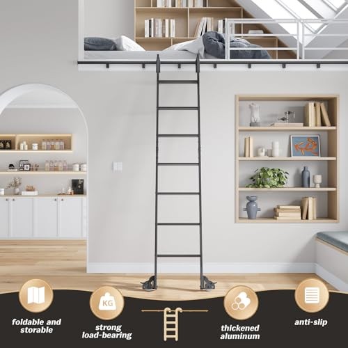 8ft Rolling Library Aluminium Step Ladder 96" with 96" Ladder + 4FT Hook Kit