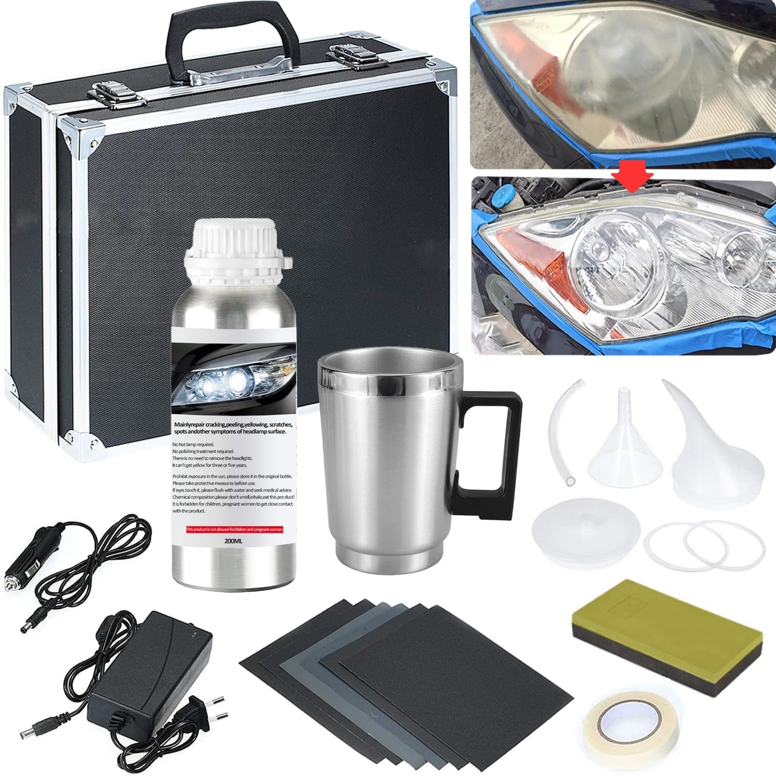 Pmbqifay Headlight Restoration Kit, Car Headlight Polish Repair Renovation Ki...