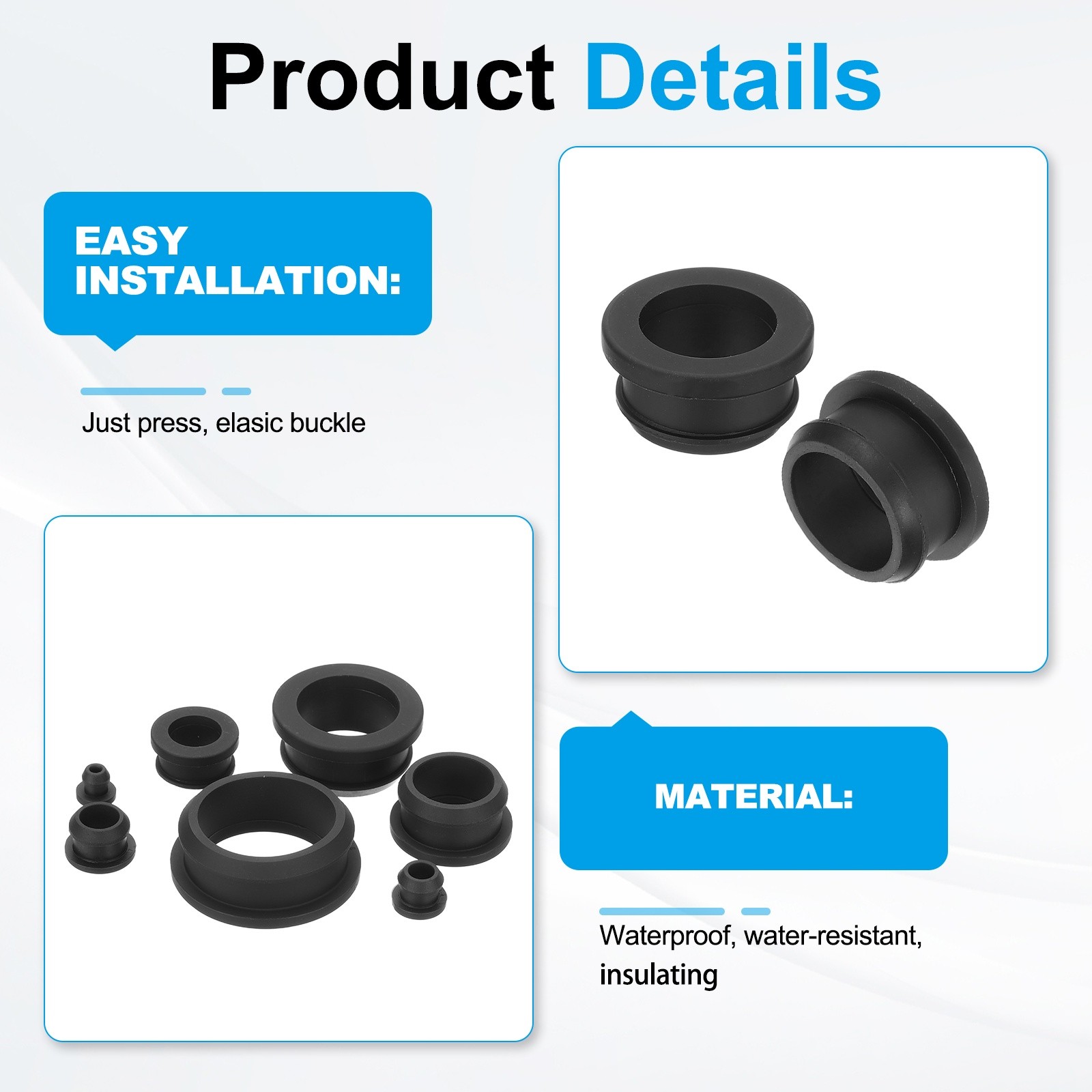 5pcs Wire Grommet, 24mm Mounting Dia Plastic Grommets Cable Hose Snap, Black