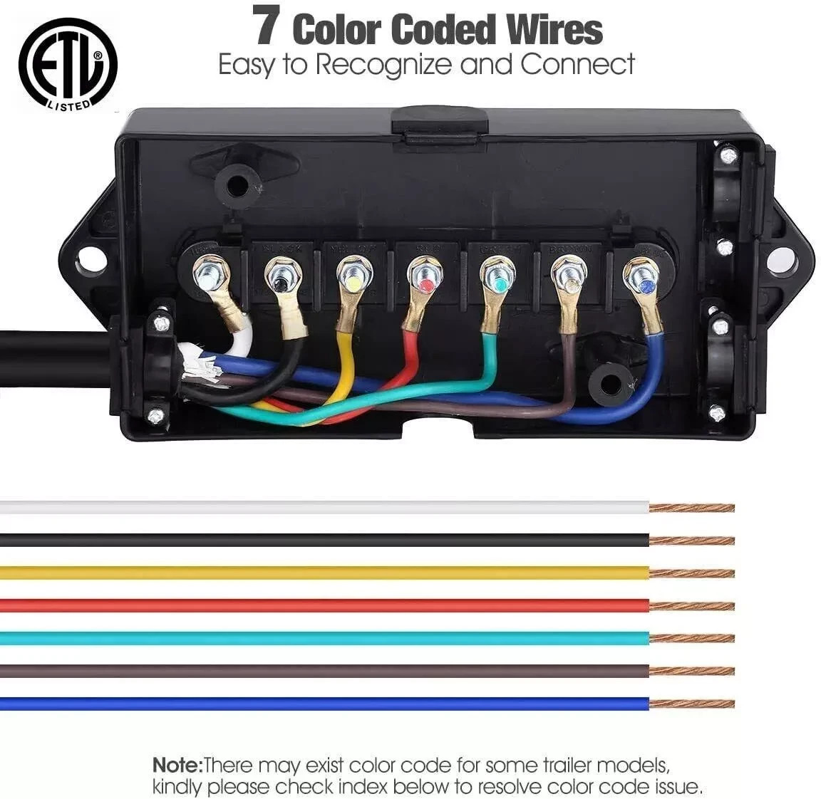 7ft 7 Way Trailer Plug Weatherproof Trailer Wiring Harness