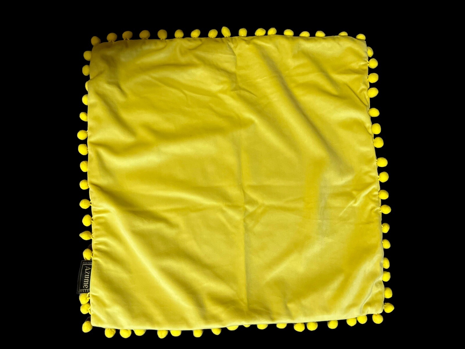 Set of 2 Azume Yellow Velvet-Like Pillow Covers w/ Balls 18"x 18" NEW in PACKAGE