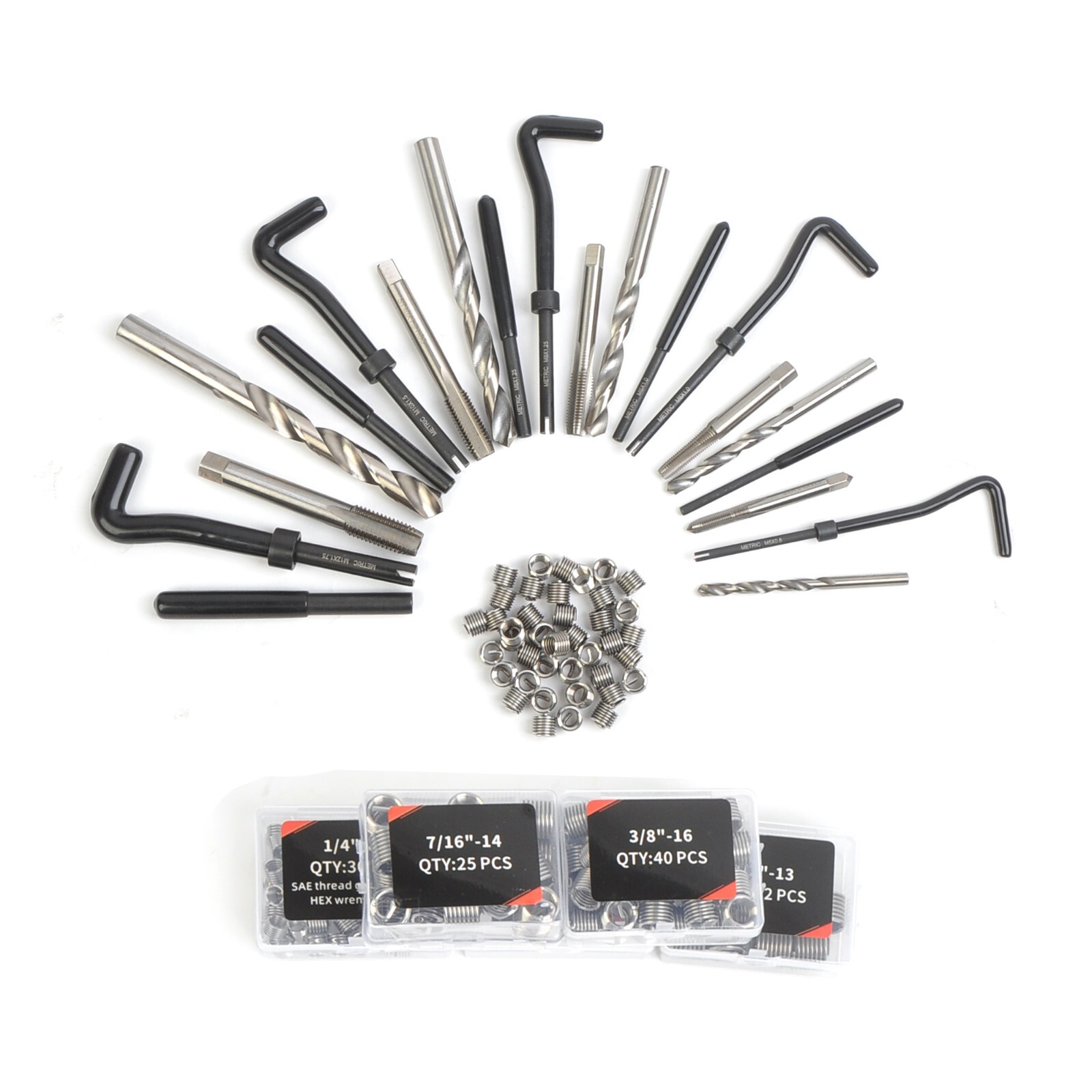Automotive Engine Thread Repair Tool Kit SAE and Metric Size with Thread Gauge