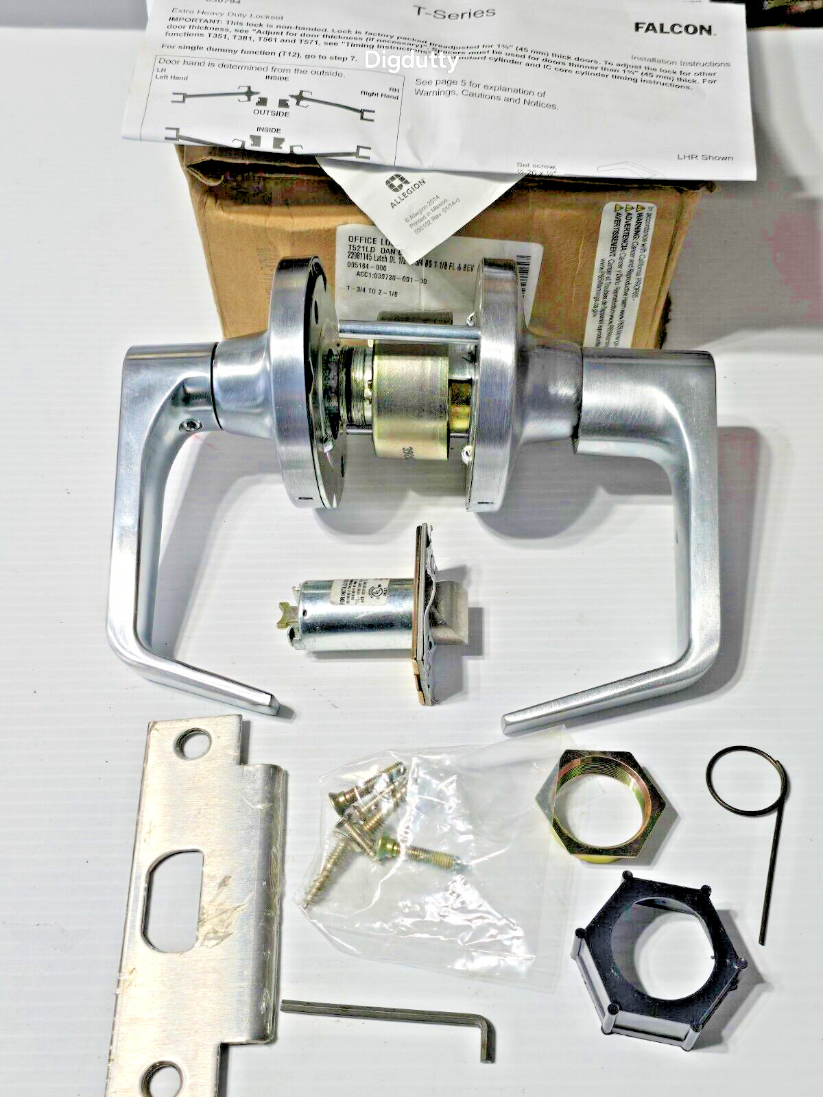 Falcon T521LD DAN 626 OFFICE LOCK, T-Series EXTRA Heavy Duty, LH/RH Satin Chrome