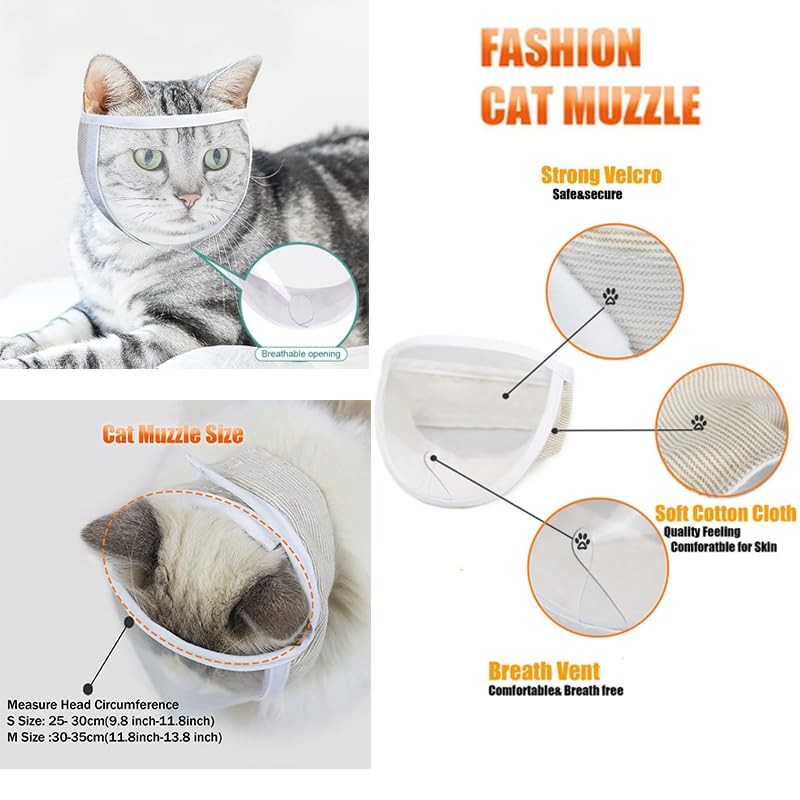 Cat Muzzle for Grooming, Transparent Mouth S (10inch), white
