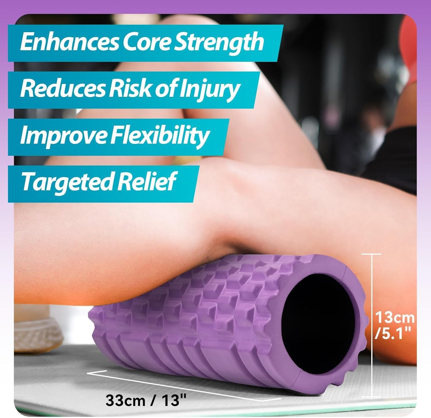 Krightlink13inchHighDensityFoamRollerPatentedMuscleMassagerBackRelaxPurple