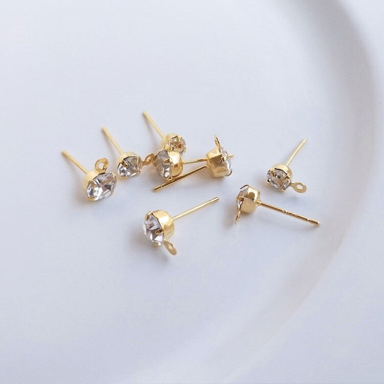 10pcs CZ Pave Round Stud Earrings,Cubic Zirconia Circle Earring With Loop