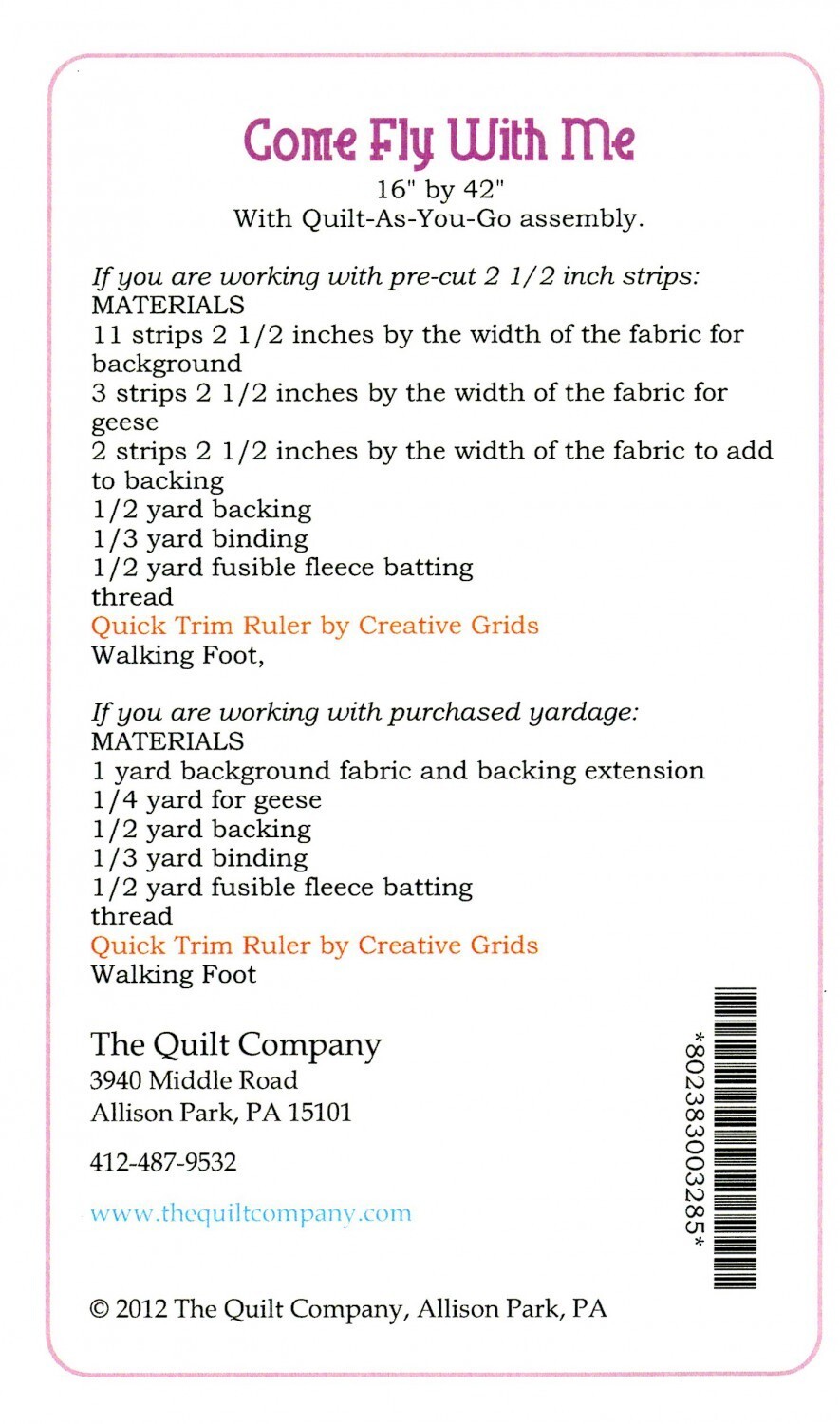 Come Fly with Me Quilt Pattern Table Runner Toppers
