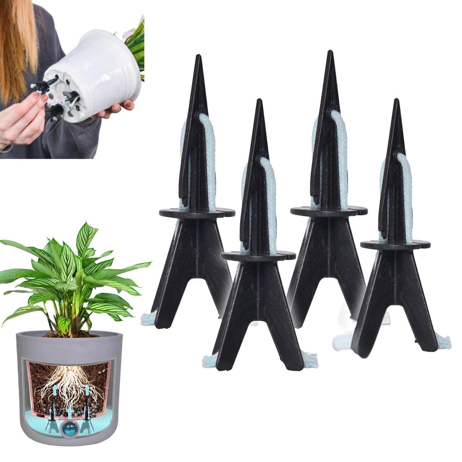 4 Pack Self Watering Planter Insert Wick Spikes Plant Stakes Indoor Outdoor