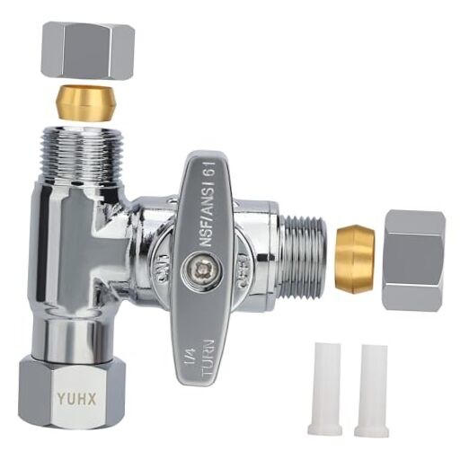 Brass Angle Stop Add-A-Tee Valve,3/8 x 3/8" 3/8x3/8x 3/8 Compression Tee Valve