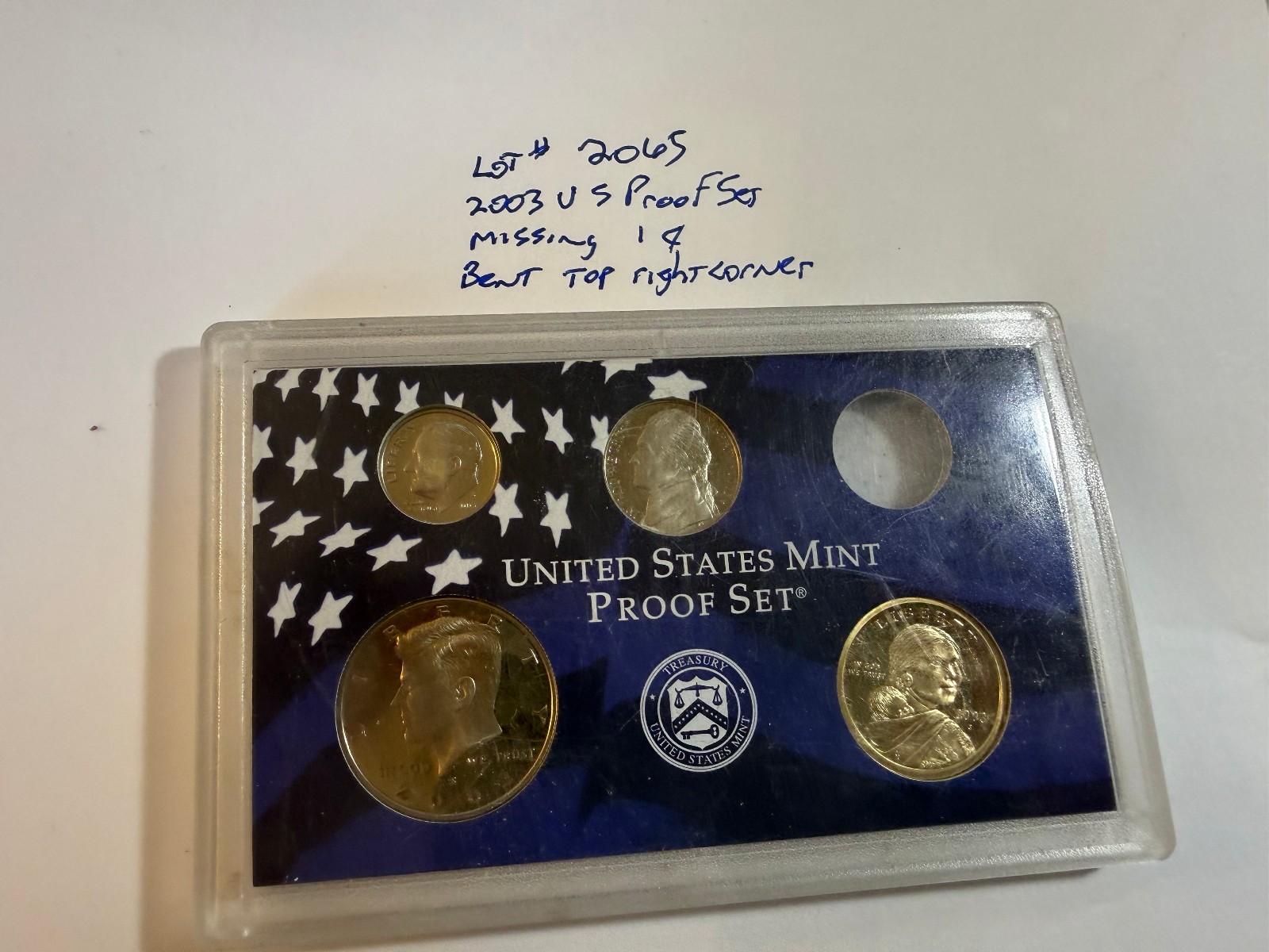 2003 United States Mint Proof Set – Missing penny/bent holder – 4 Coins #2065