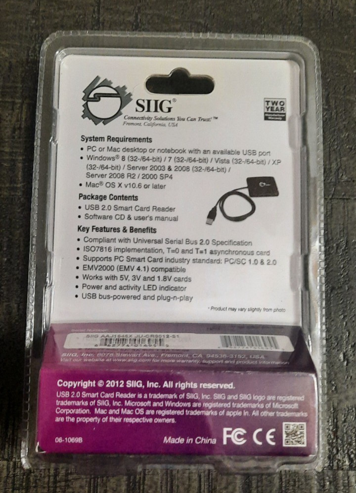 BRAND NEW SIIG USB 2.0 Smart Card Reader Black