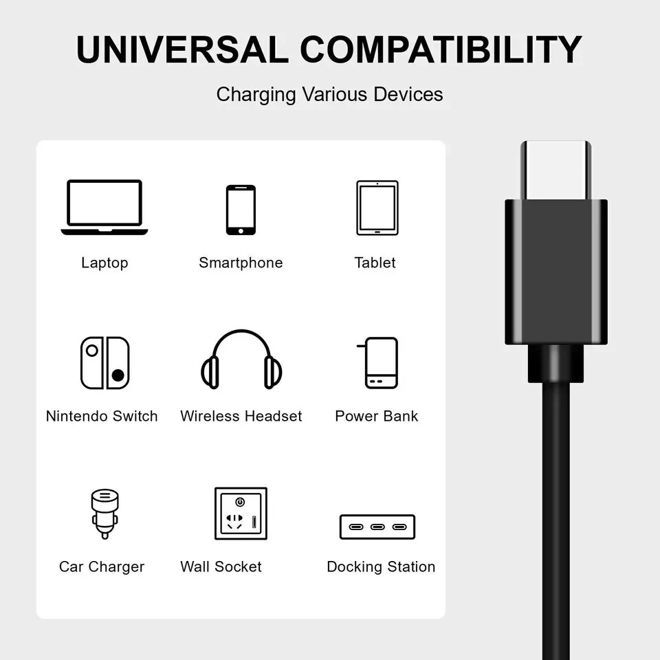 Black USB-C to USB C Type-C Fast Charging Data SYNC Charger Cable Cord 6ft