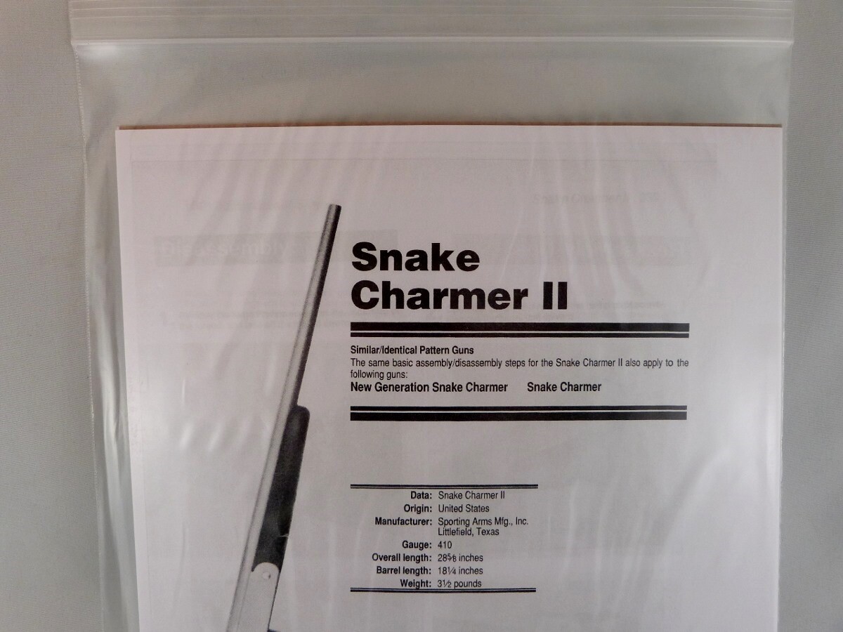 SPORTING ARMS MODEL SNAKE CHARMER II SHOTGUN BREAK DOWN INSTRUCTION KIT