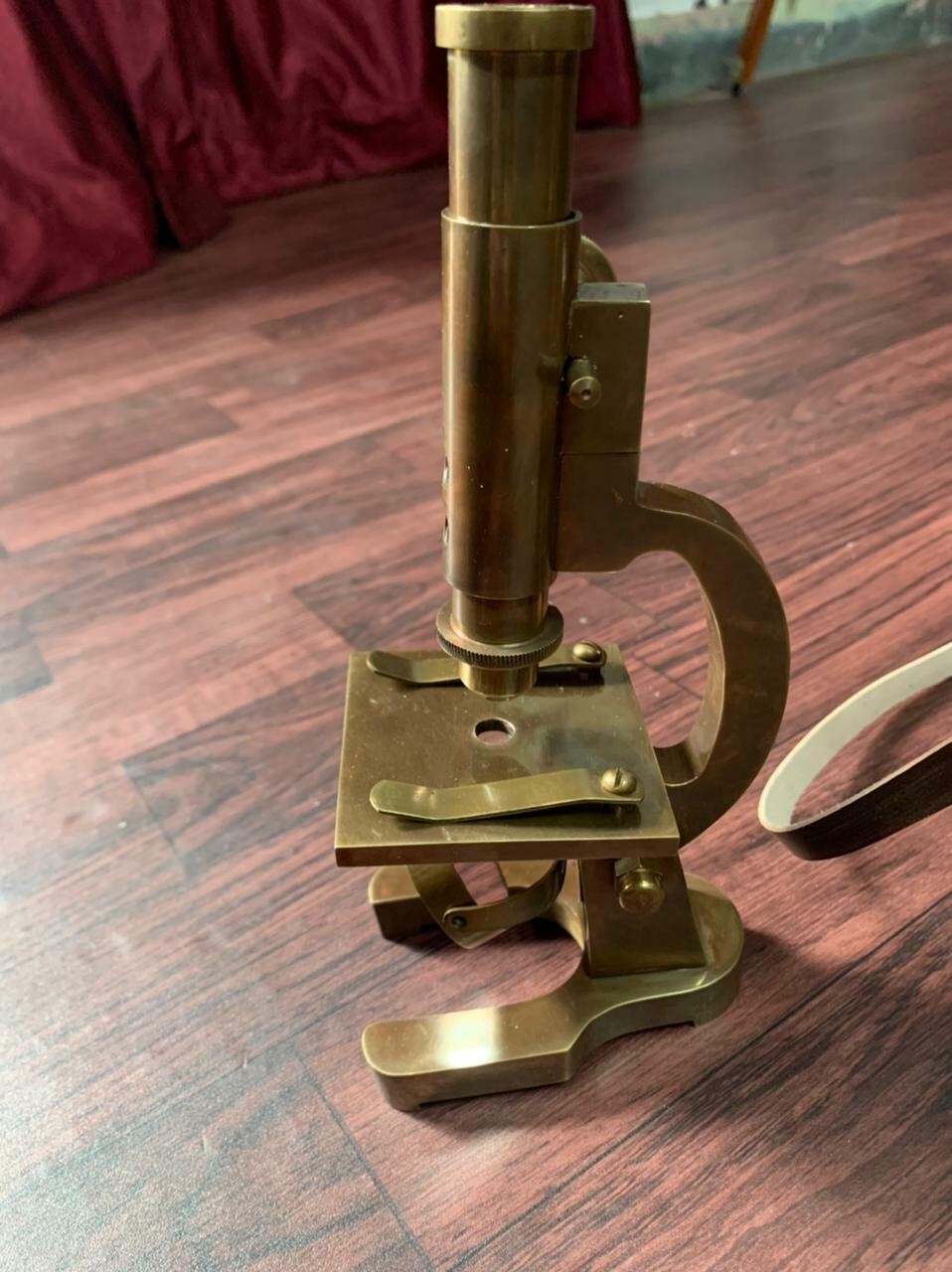 Antique Brass Microscope Student Microscope 7" Monocular Type With Leather Cover