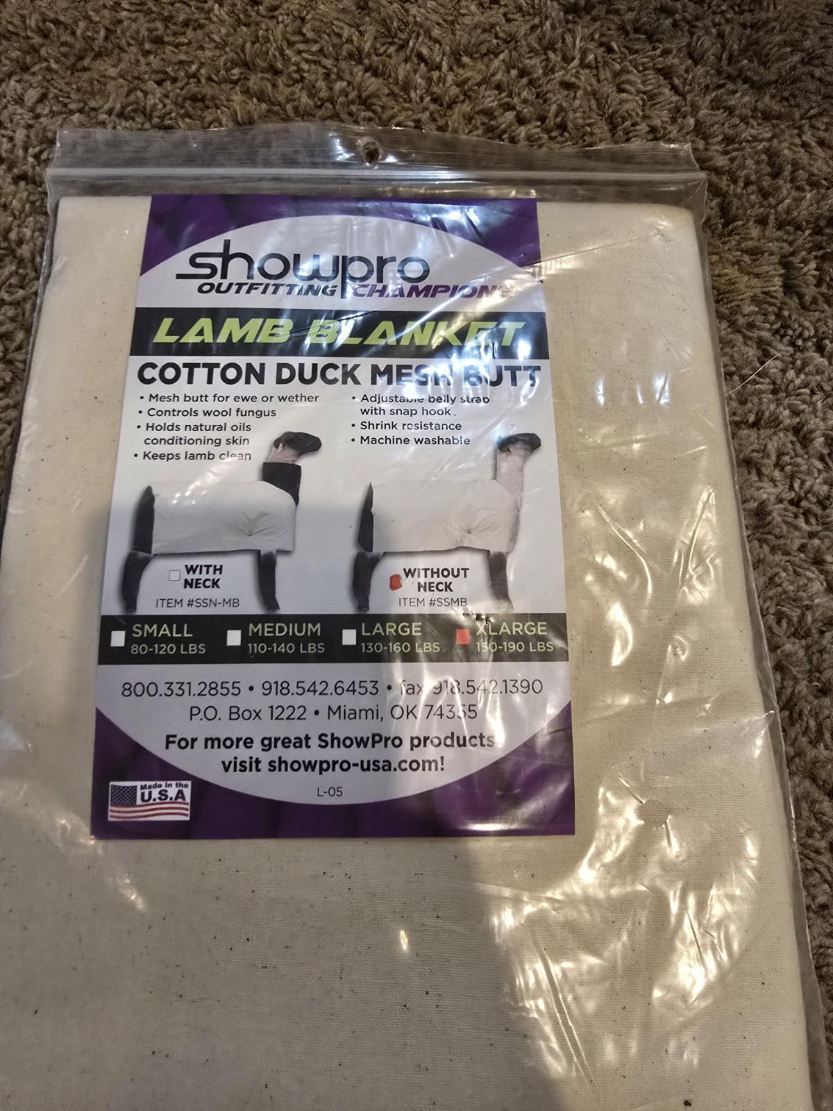 ShowPro Outfitting Champions Lamb Blanket Cotton Duck Mesh Butt NIB SZ XL