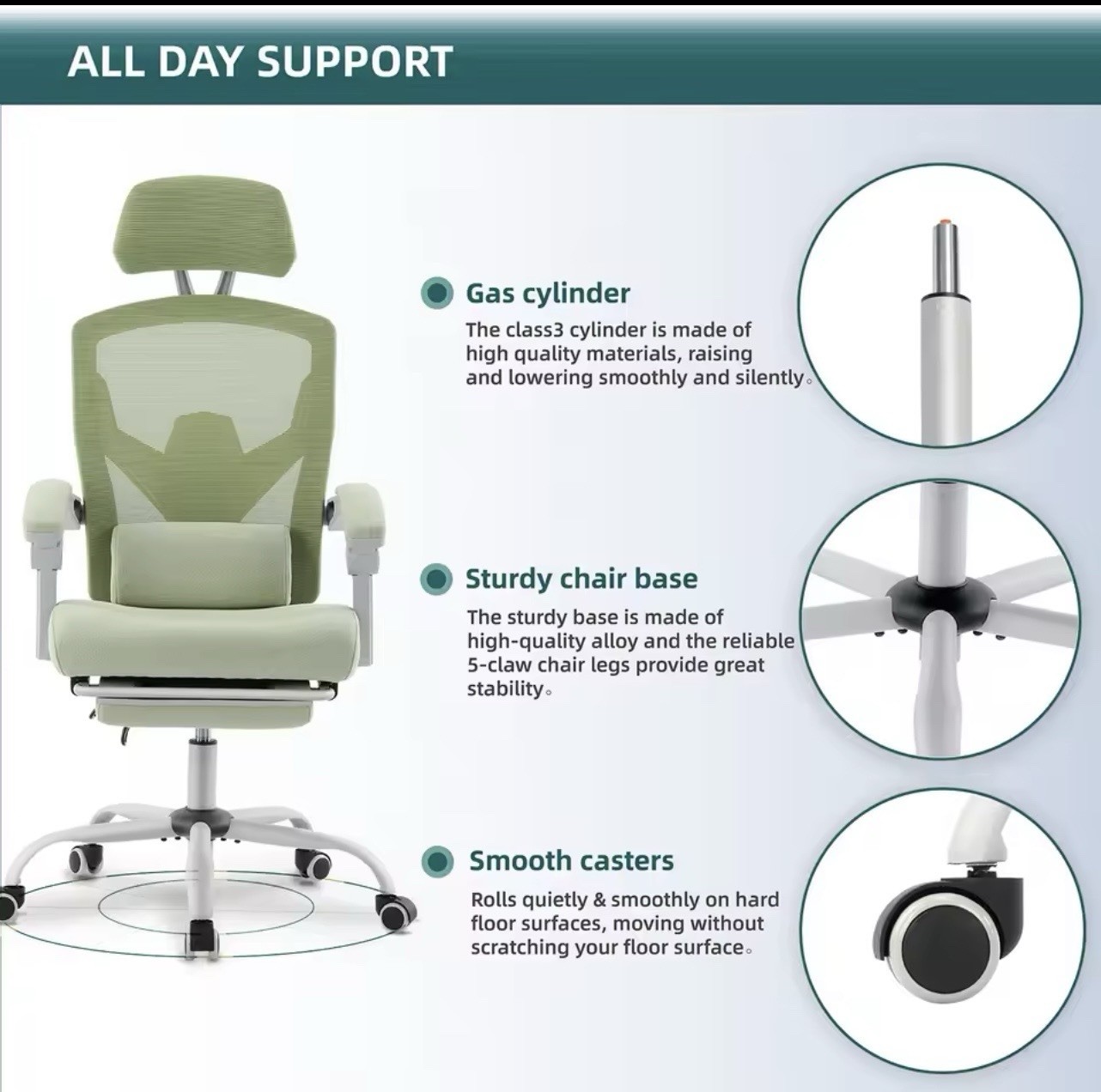 Ergonomic Mesh Office Chair With Footrest Headrest Lumber Support Adjustable