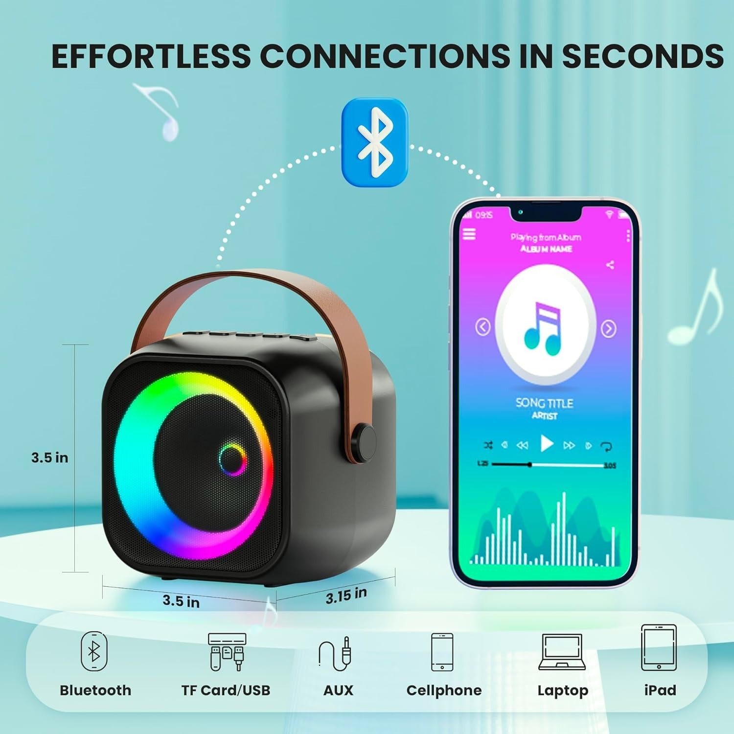 Mini Karaoke Machine, Portable Bluetooth Karaoke Speaker with 2 Wireless Micr...