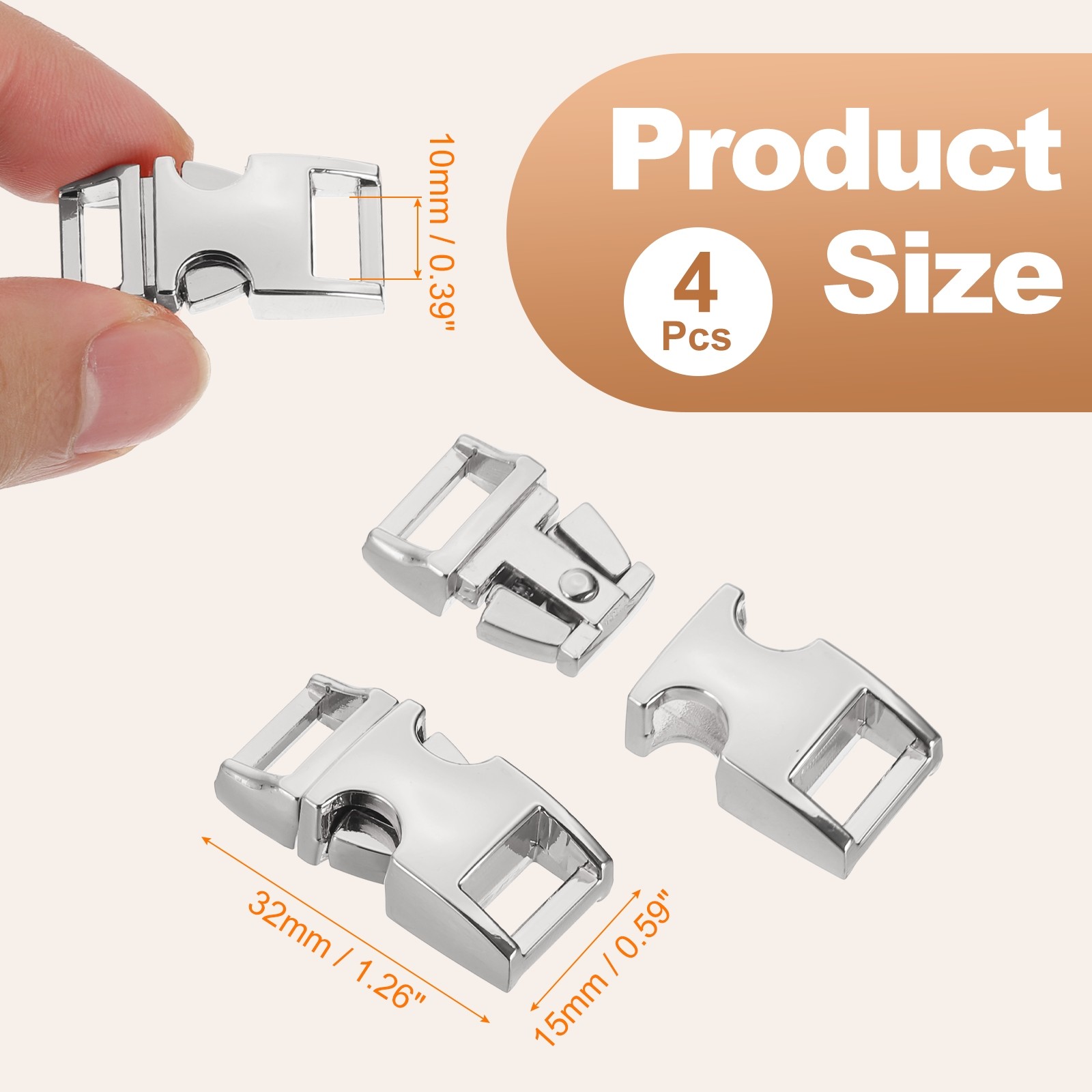 4Pcs 10mm Quick Side Release Buckle Metal Buckles Replacement Clips Silver