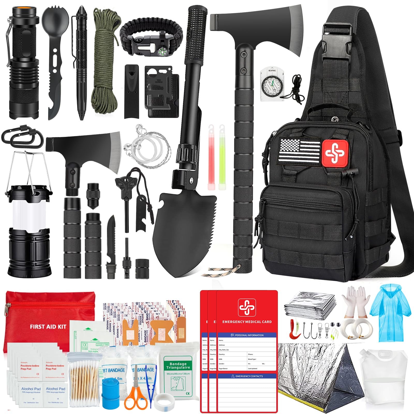 Survival Kit 262Pcs Survival Gear and Supplies with First Aid Kit Pouch and