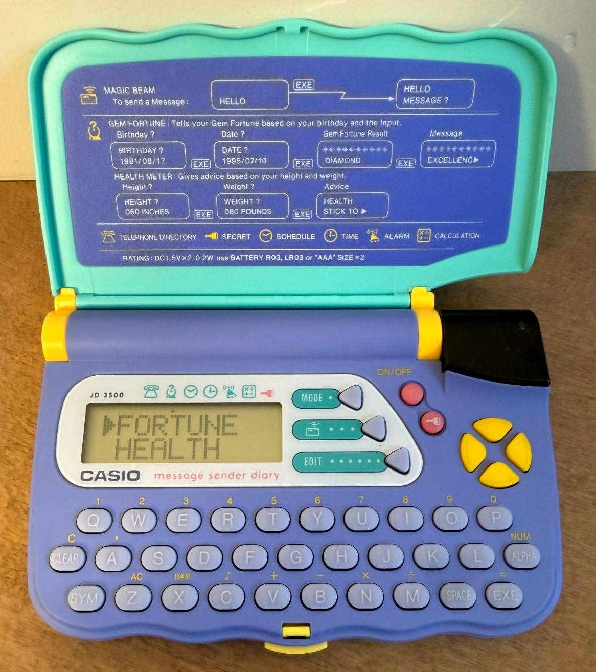 F/S! Working Casio JD-3500 Message Sender Diary Portable Planner & Manual