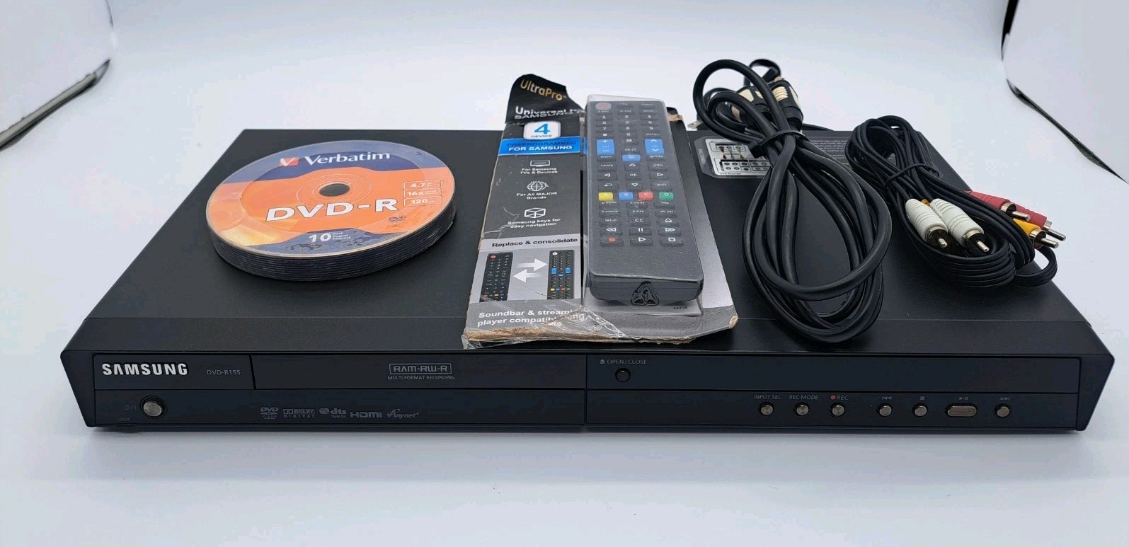 Samsung DVD-R155 DVD Recorder – Tested –Remote, HDMI, AV Cables, 10 DVD-R DISC
