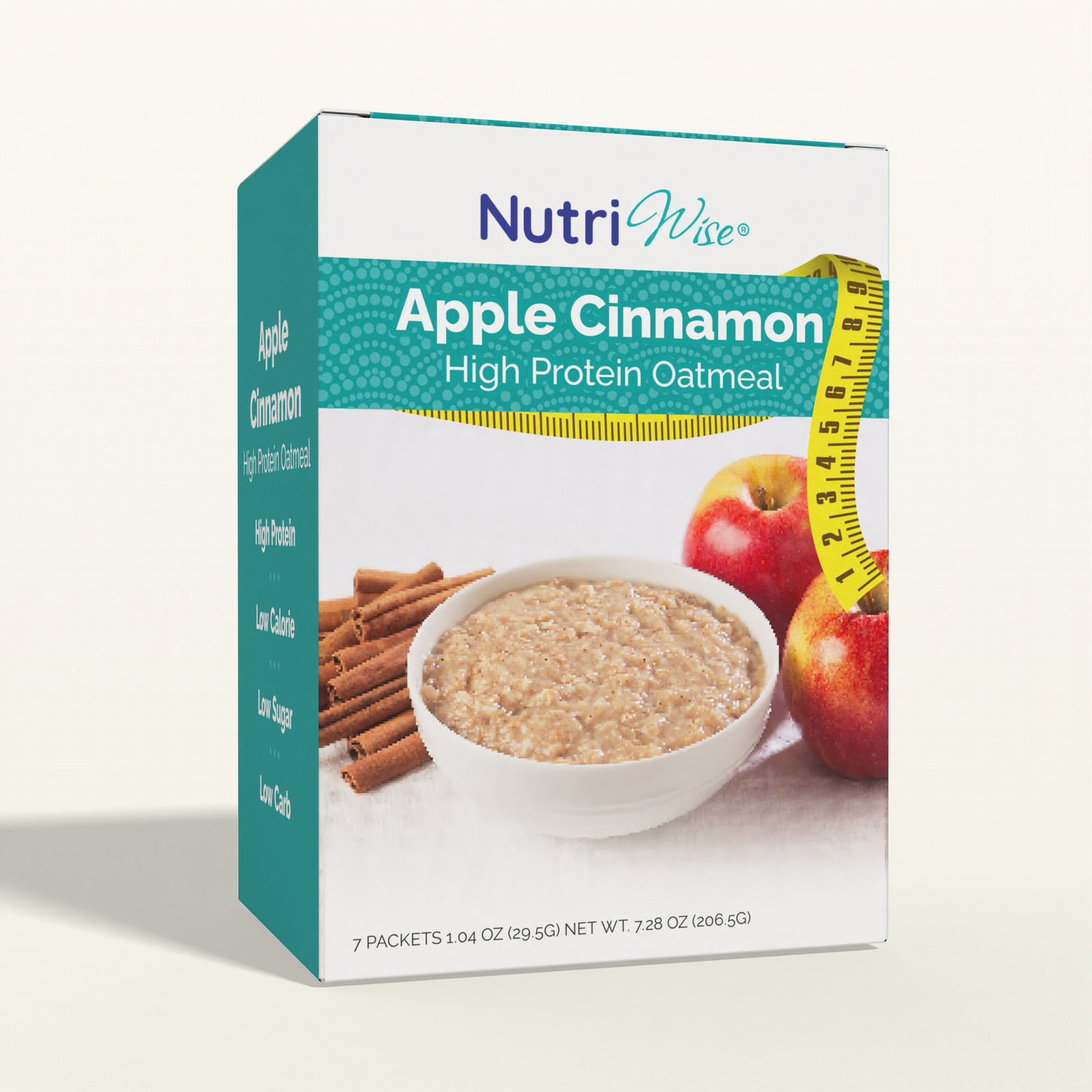 NutriWise Apples & Cinnamon Oatmeal, High Protein Breakfast, Low Carb 7ct