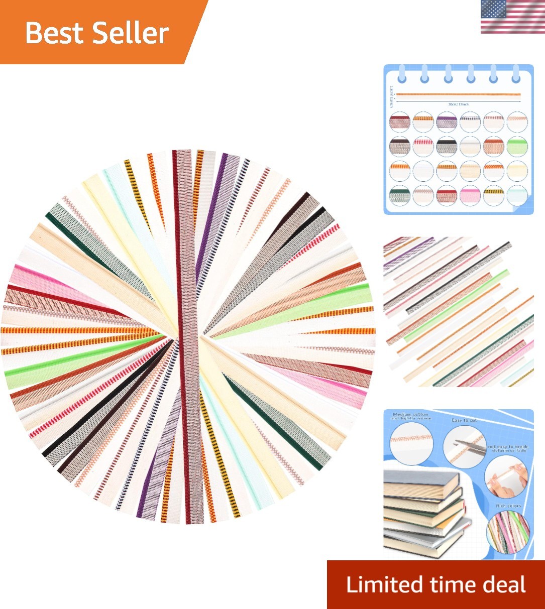 12-Inch Bookbinding Endbands - 24 Color Cotton Bands for Stylish Book Repair