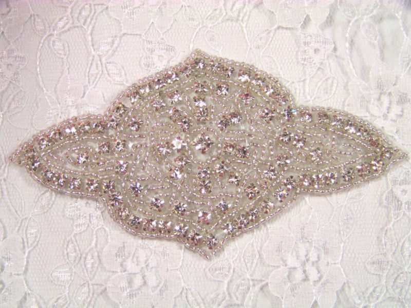 XR23 SILVER BEADED CRYSTAL GLASS RHINESTONE APPLIQUE ~ Save @ GLORY'S HOUSE :) !